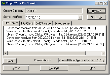 Log do Servidor TFTP