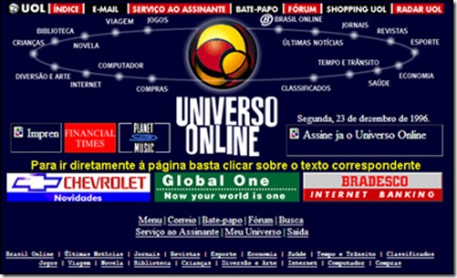 Página do UOL, em 1996