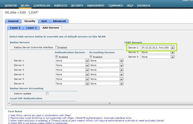 WLC - Selecionando Servidor LDAP