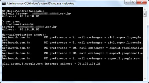nslookup - mx