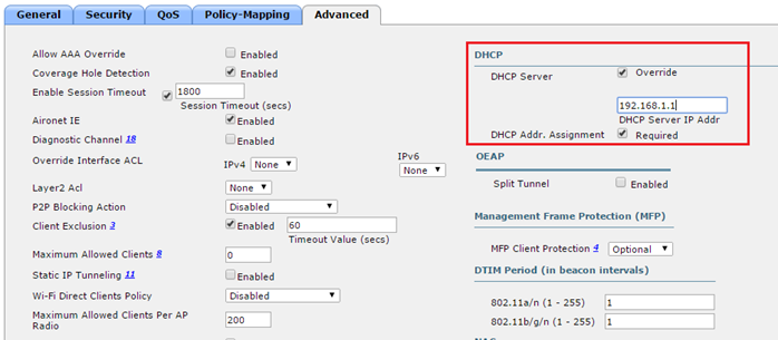 WLC DHCP Override