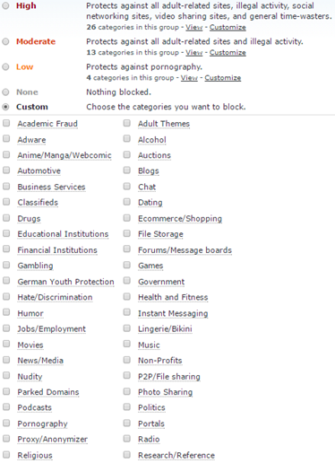 OpenDNS Web Filtering