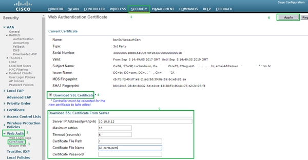 Transfira o Certificado para a WLC
