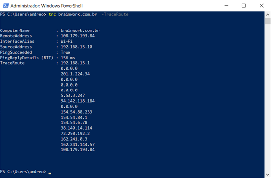 Test-NetConnection -Traceroute